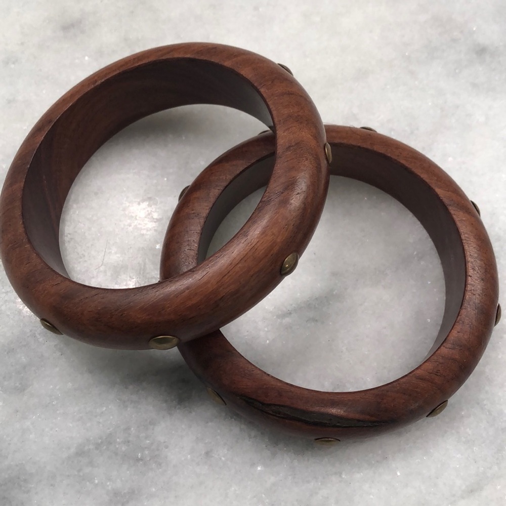Wooden bangles with bronze/gold accents
